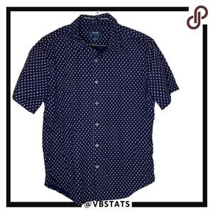 Taylrd Navy Blue with White Flamingo Small Print SS Button Down Size Large